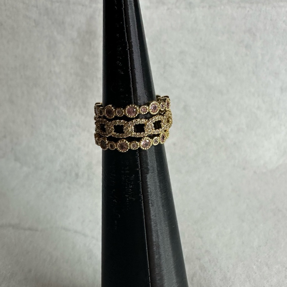 Passing Glances-Rose Quartz & Diamond Cz Ring-Size 8